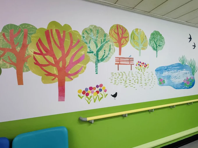 Images of trees above some new seating