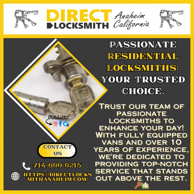 👇 | Contact us at:
☎ | 714-699-9215
🌐 | Visit https://directlocksmithanaheim.com