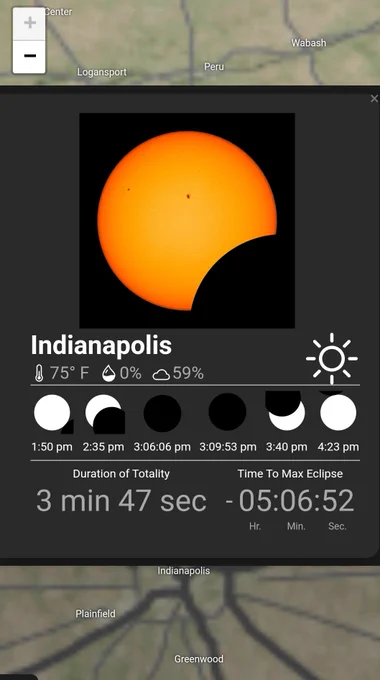 NASA Eclipse Explorer countdown to totality for Indianapolis, IN