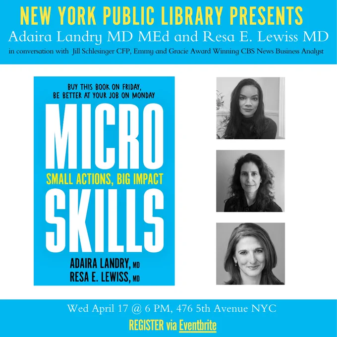 Attend our conversation with Jill Schlesinger to learn more about navigating the workplace. While our book is intended for early career professionals we have found people of all ages and stages have learned plenty from reading MicroSkills. We thank you for your support.