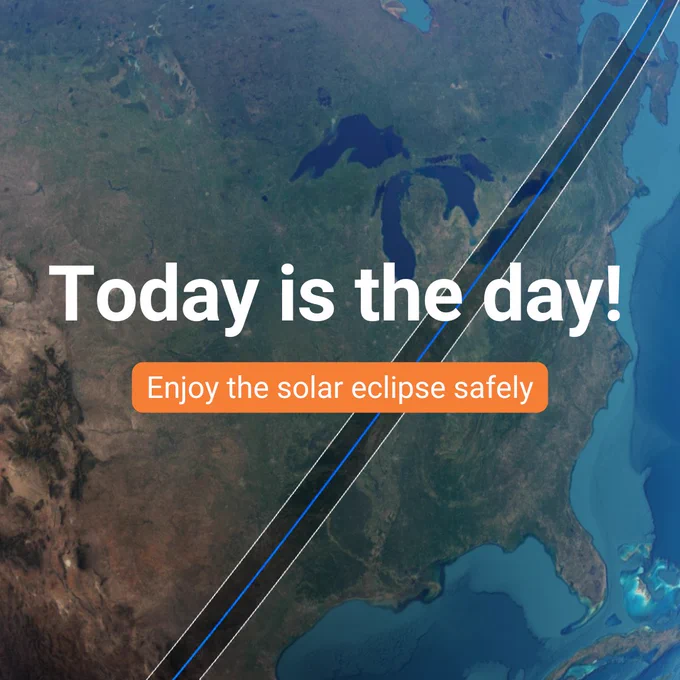 The path of totality of the April 8th solar eclipse over North America.