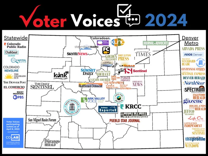 
Map of Colorado newsrooms participating in Voter Voices 2024