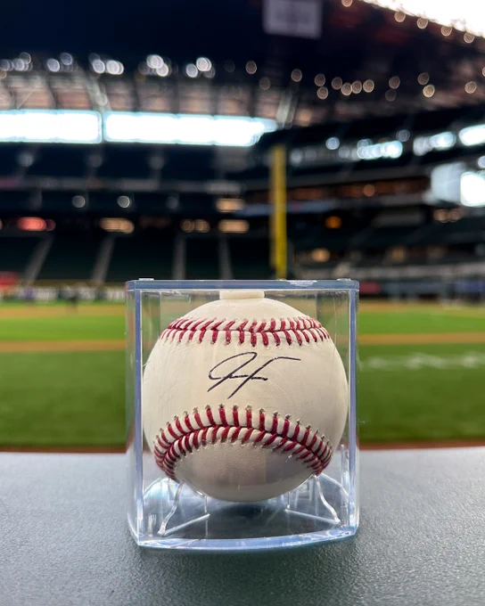 Autographed baseball from Rangers rookie Justin Foscue