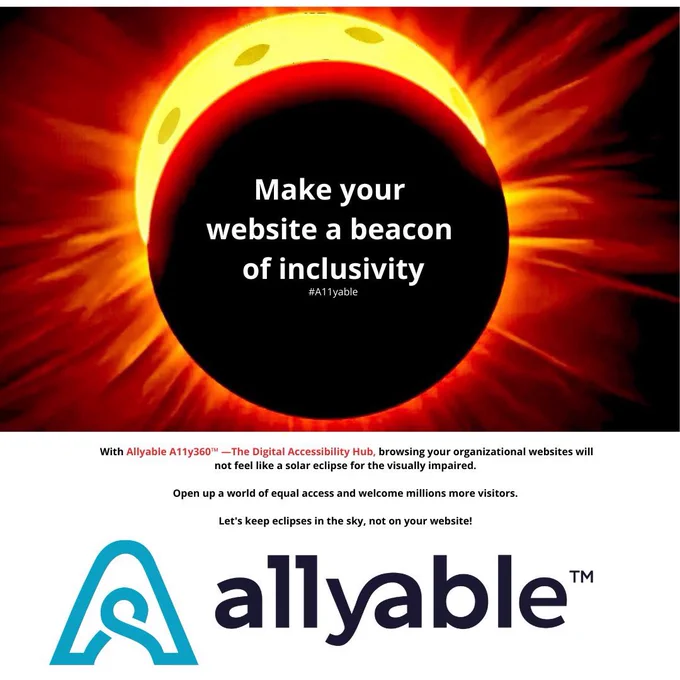Boost inclusivity with Allyable A11y360™ - your site’s access hub. Avoid making navigation an eclipse for the visually impaired. #a11y #inclusion