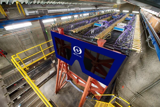 NOvA Near Detector wearing (very large) eclipse glasses. Photo credit: Fermilab media services
