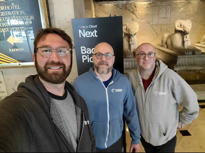 Three bearded guys from Thorn Technologies in Las Vegas for Google Cloud Next.