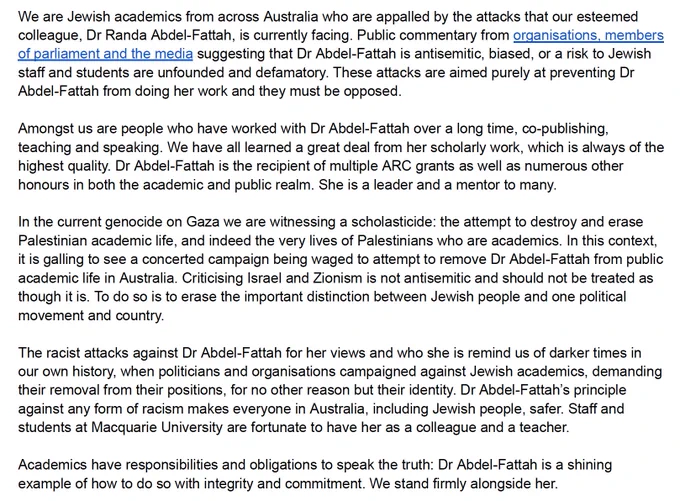 screenshot of the text of the open letter - the full text is in the link that is in the tweet