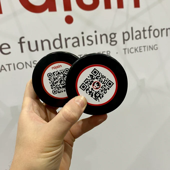 Hockey pucks with QR codes 