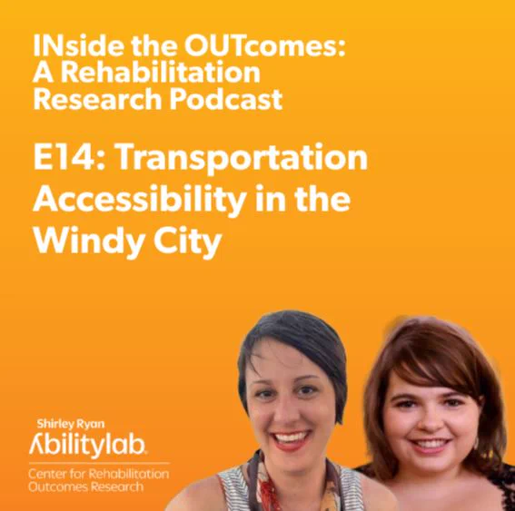 art for episode 14: transportation in the windy city. Features an orange background, the name of the episode, and color photos of guests Jacqueline Kish, a young white woman with short brown hair, and Kira O'Bradovich, a young white woman with shoulder length brown hair.