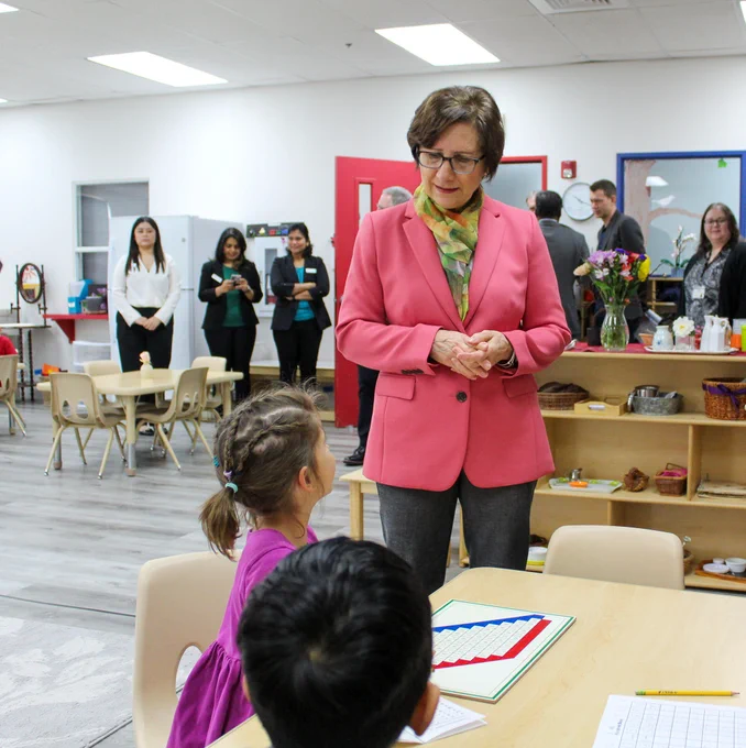 Congresswoman Bonamici speaks with children at Mindful Montessori in Beaverton.