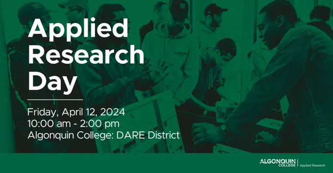 Poster inviting you to Applied Research Day Friday, April 12th, 10:00am.