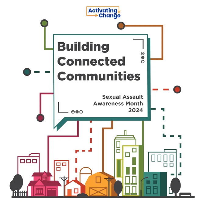 Activating Change logo
Building Connected Communities
Sexual Assault Awareness Month 2024
Drawing of rural, suburban, and city style areas connected with lines