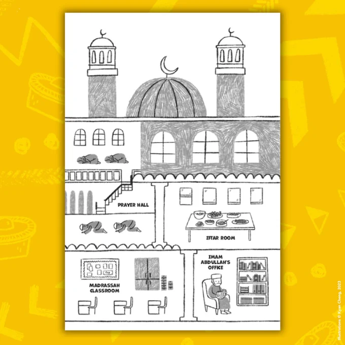 Page from inside Meet the Maliks showing illustration of a mosque