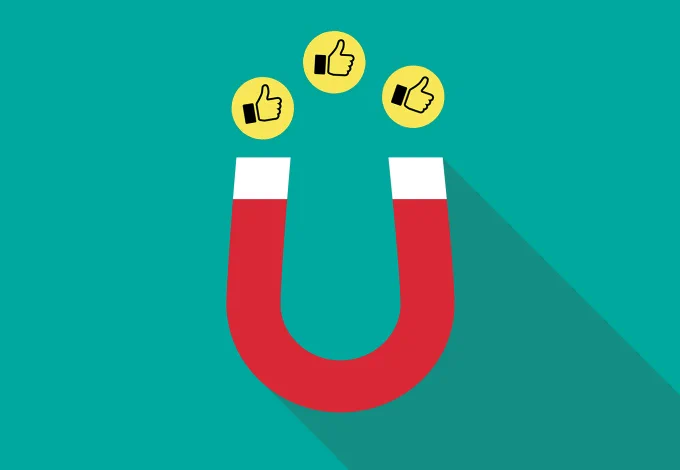 Minimalist illustration of a magnet for an article titled on how to use social media for B2B lead generation