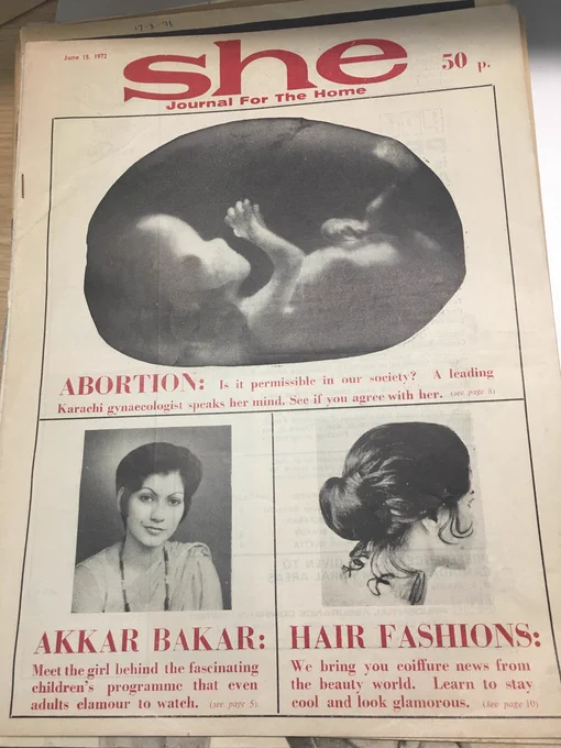 Front cover of magazine 'SHE: journal of the home' 1972 with main photographic images of fetus (article on abortion)