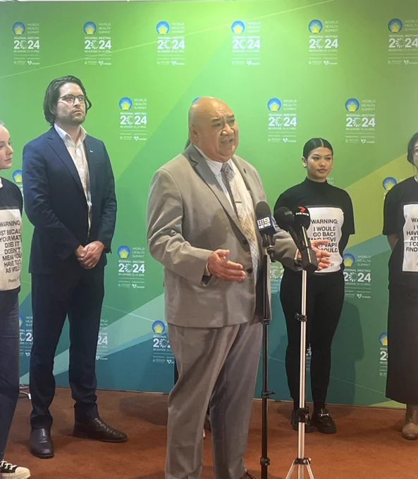 WHO Regional Director Dr Saia Ma'u Piukala speaking at a regional roundtable on preventing uptake of e-cigarettes during this week's World Health Summit regional meeting in Melbourne, Australia