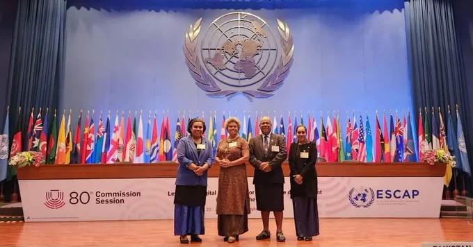 L – R) Director Multilateral Bureau at the Ministry of Foreign Affairs, Ms. Keleni Seruvatu, Assistant Minister for Foreign Affairs, Hon. Lenora Qereqeretabua, Fiji’s Ambassador to Indonesia and Permanent Rep to ESCAP, Mr. Amena Yauvoli, and Second Secretary at the Fiji Embassy to Indonesia Ms. Vasiti Cirikiyasawa. 