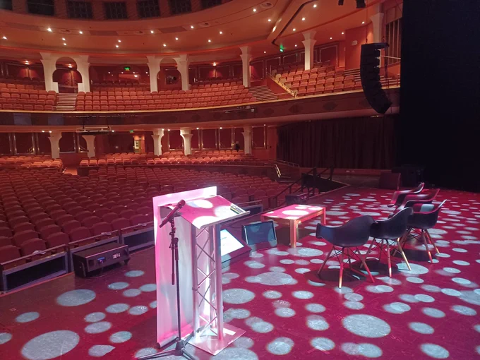 a photo from the stage looking out into the seats at Brighton Dome