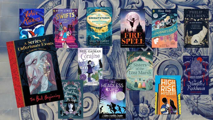 The front cover of A Series of Unfortunate Events: The Bad Beginning and the front covers of some of our recommendations