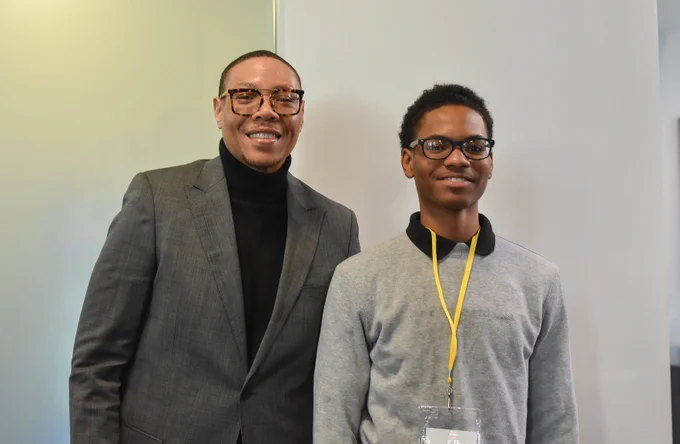 Chancellor Ferebee poses with a student.
