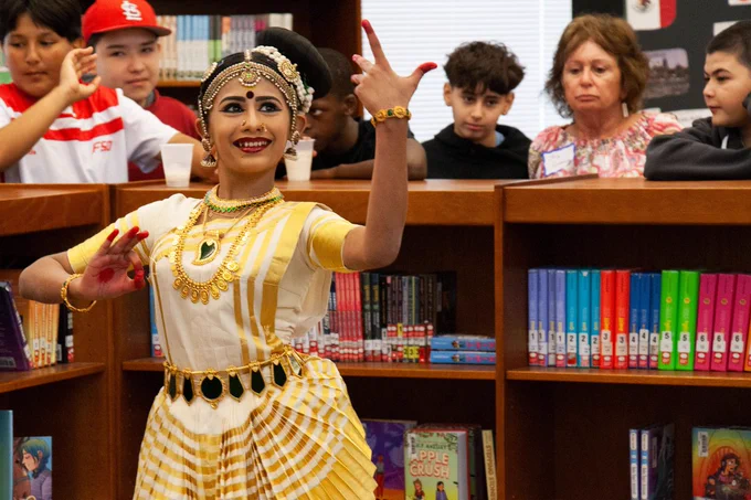 A Rockwood student dances at her school's International Day event.