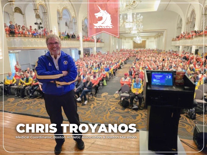 B.A.A. & BM Medical Coordinator, Chris Troyanos pictured with a numerous amount of #Boston128 volunteers