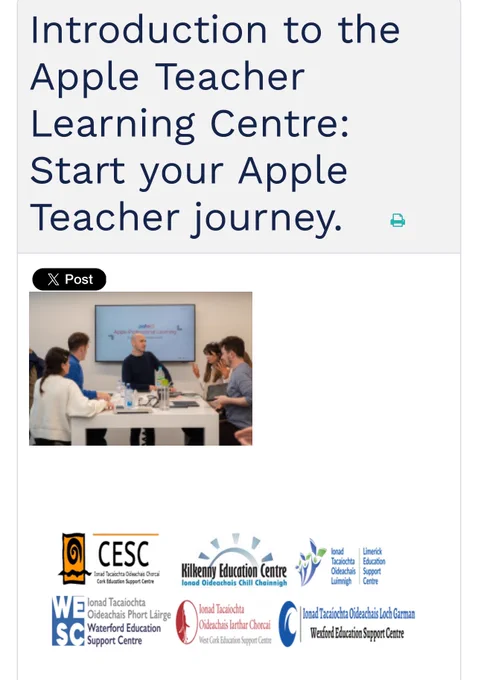 Image of a number of teachers engaged in professional development and the names of six education centres