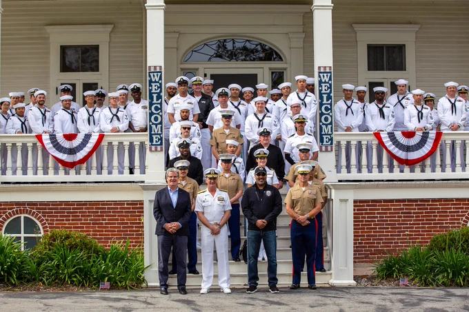 Councilmember Tim McOsker and Los Angeles Harbor Commissioner Lee Williams celebrate LA Fleet Week® with service members from the U.S. Navy and U.S. Marines at The Banning Museum in Wilmington.