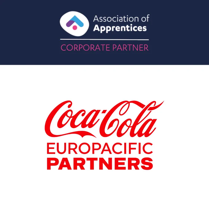 Image showing Association of Apprentices' Corporate Partner logo and Coca-Cola Europacific Partners' logo
