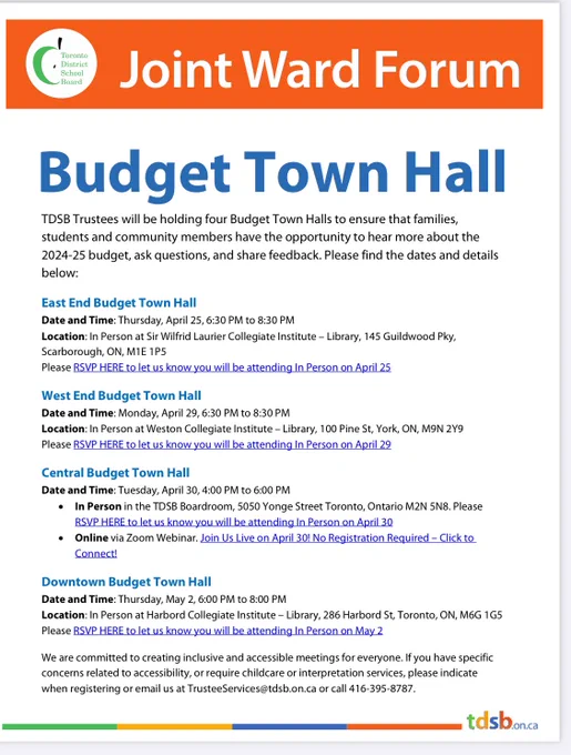 Tdsb budget town hall information