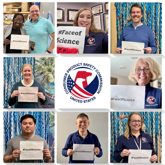 Collage of CPSC scientists holding a sign that reads Face of Science