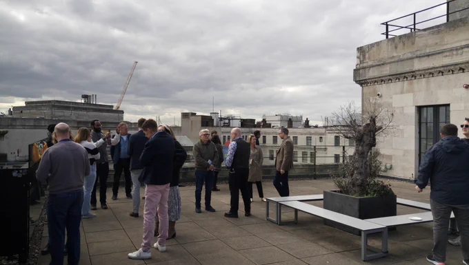 People on balcony at Bush House