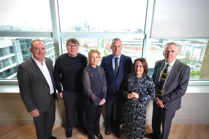 Pictured at today's briefing on AI opportunities & threats are (L-R) Paul Murnaghan, BT; Mark O'Flaherty, BT; Rosalind Carroll, Chair of the Association of Chief Executives of State Agencies; Ciaran Martin, Oxford University; Anne Dickson & David Sterling, Chief Executives' Forum