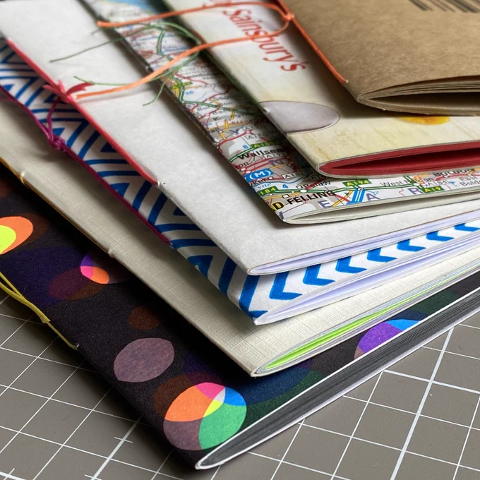 Selection of books with handmade covers - a variety of designs