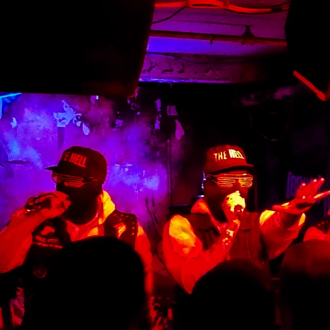 Two members of The Hell playing at BOOM, Leeds. 