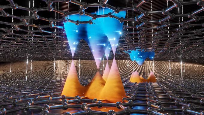 Artistic image thanks to Lukas Kroll - Artist’s representation of moving charges in naturally occurring bilayer graphene.