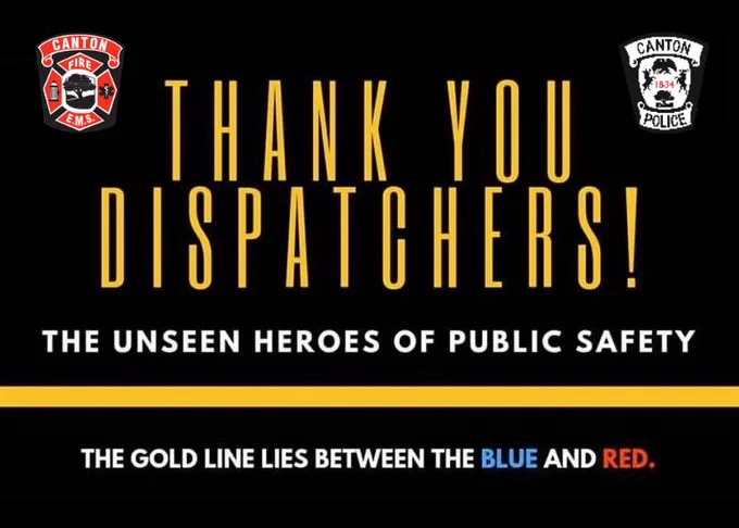 Happy National Public Safety Telecommunicators Week! 📞🎉 
This week we recognize our telecommunicators for the hard work that they do every day.  We reflect upon this week and appreciate the men and woman behind the scenes that answer on average 400 of your calls each day here at the Canton Public Safety Department.   
Most of the time, people have no idea how hard the job of a telecommunicator is. They carry the responsibility of being the first line of hope or defense for those people in need as well as the line of communication between the caller and our police officers and firefighters.   
National Public Safety Telecommunicators Week is held annually to honor public safety telecommunicators for their commitment, service, and sacrifice
We would like to thank all of our dispatchers for the hard work they do every day to help keep our Canton community safe. 👏
