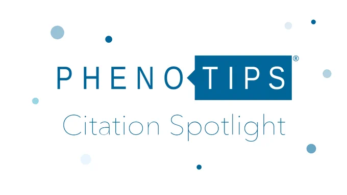 A white graphic reading "PhenoTIps Citation Spotlight" featuring the PhenoTips logo and bubbles of different blue shades.