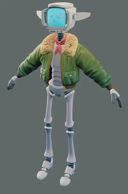 Robot 3D model with a tired expression