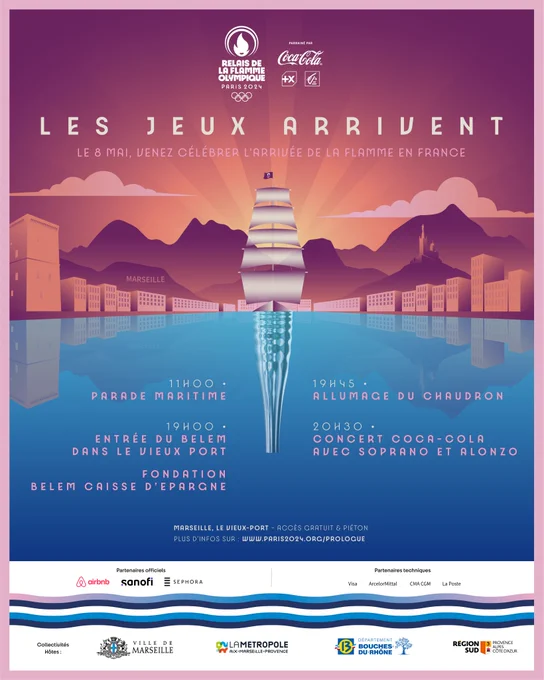 Affiche de l'arrivée de la Flamme à Marseille le 8 mai