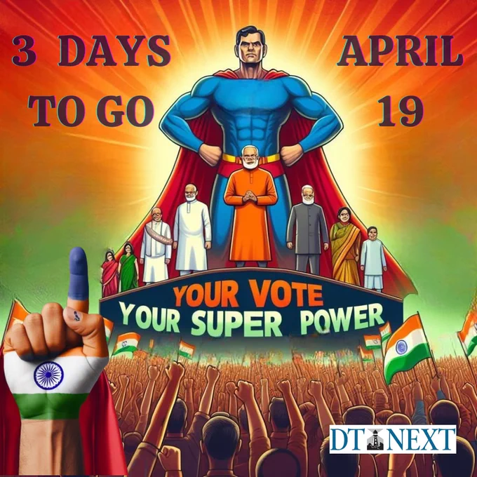 LS Polls 2024: 3 Days to Go 

Make Your Mark. Your Vote is Your Superpower!
Your participation is crucial. Let’s build a brighter future together

#DTNext #NewsupdateswithDTNext #DailynewsupdateswithDTNext #Dailynews #Dailynewsupdates #LSPolls2024 #ThreeDaysToGo #YourVoteYourVoice #SuperpowerOfVoting #DemocracyInAction #ExerciseYourRight