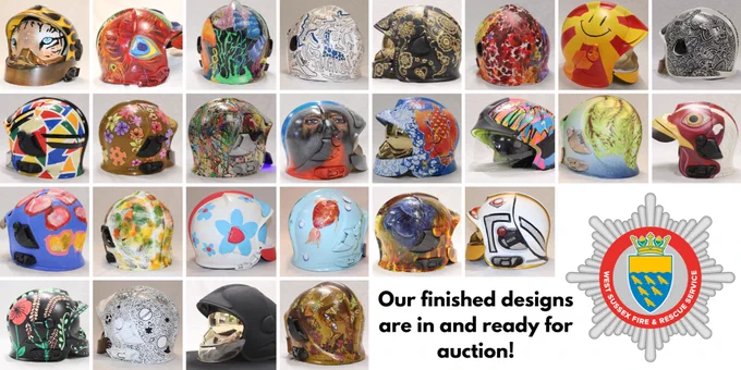 Collage of fire helmets