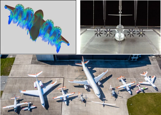 Collage von Bildern mit Flugzeugen.