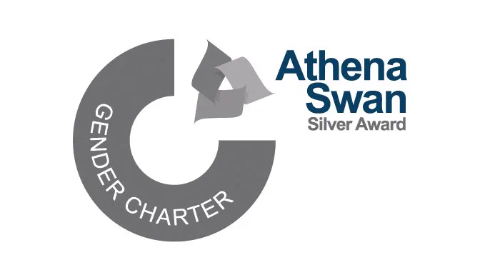 Athena Swan Silver Award logo - an incomplete grey circle with the text 'GENDER CHARTER' superimposed over.