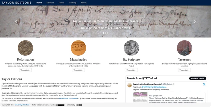Screenshot of the homepage of the Taylor Editions website.