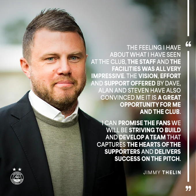 "The feeling I have about what I have seen at the Club, the staff and the facilities was all very impressive. The vision, effort and support offered by Dave, Alan and Steven have also convinced me it is a great opportunity for me and the Club.

"I can promise the fans we will be striving to build and a develop a team that captures the hearts of the supporters and delivers success on the pitch."

Jimmy Thelin.