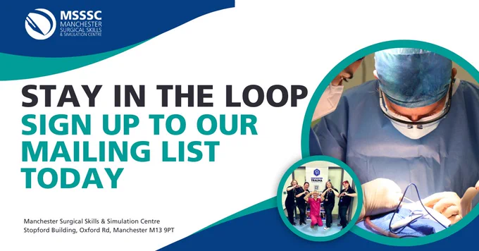 Stay in the loop. Sign up to our mailing list today. Surgeon operating wearing blue PPE and the MSSSC staff.