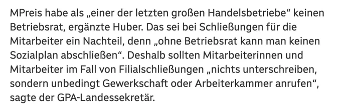 Bericht auf orf.at über Kündigungen bei MPreis.