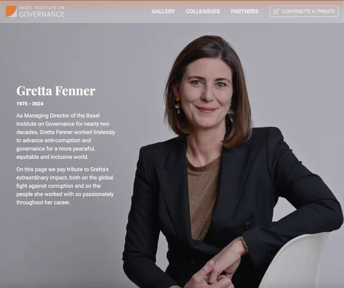 Home page of a public tribute website to Gretta Fenner