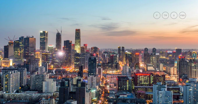 Landscape skyline of the city of Beijing at sunset.